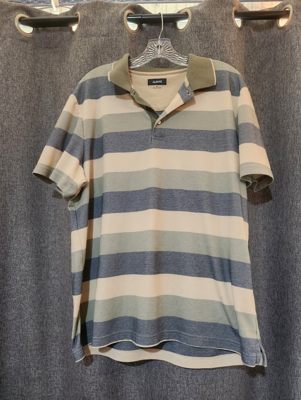 Alfani Men's Wide-Striped Polo in Blue, Green, and Cream